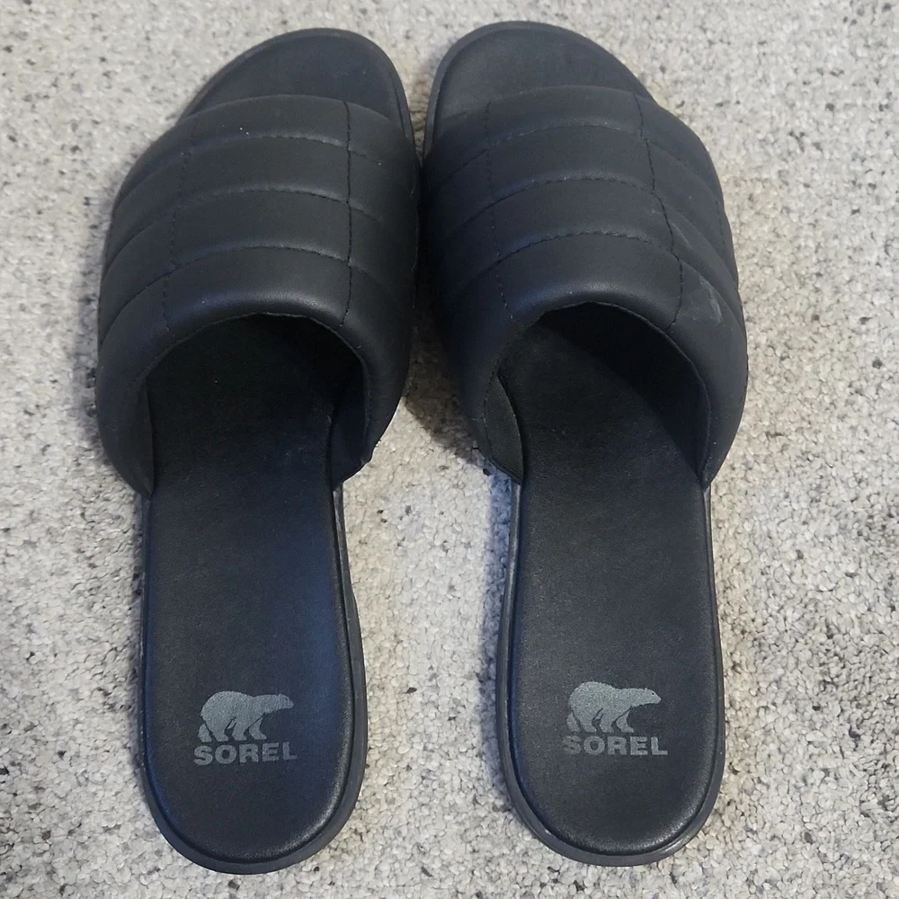 Sorel Ella III Slide Sandals Quilted Leather Slip On Flats Black Size 10.5 - Picture 14 of 14